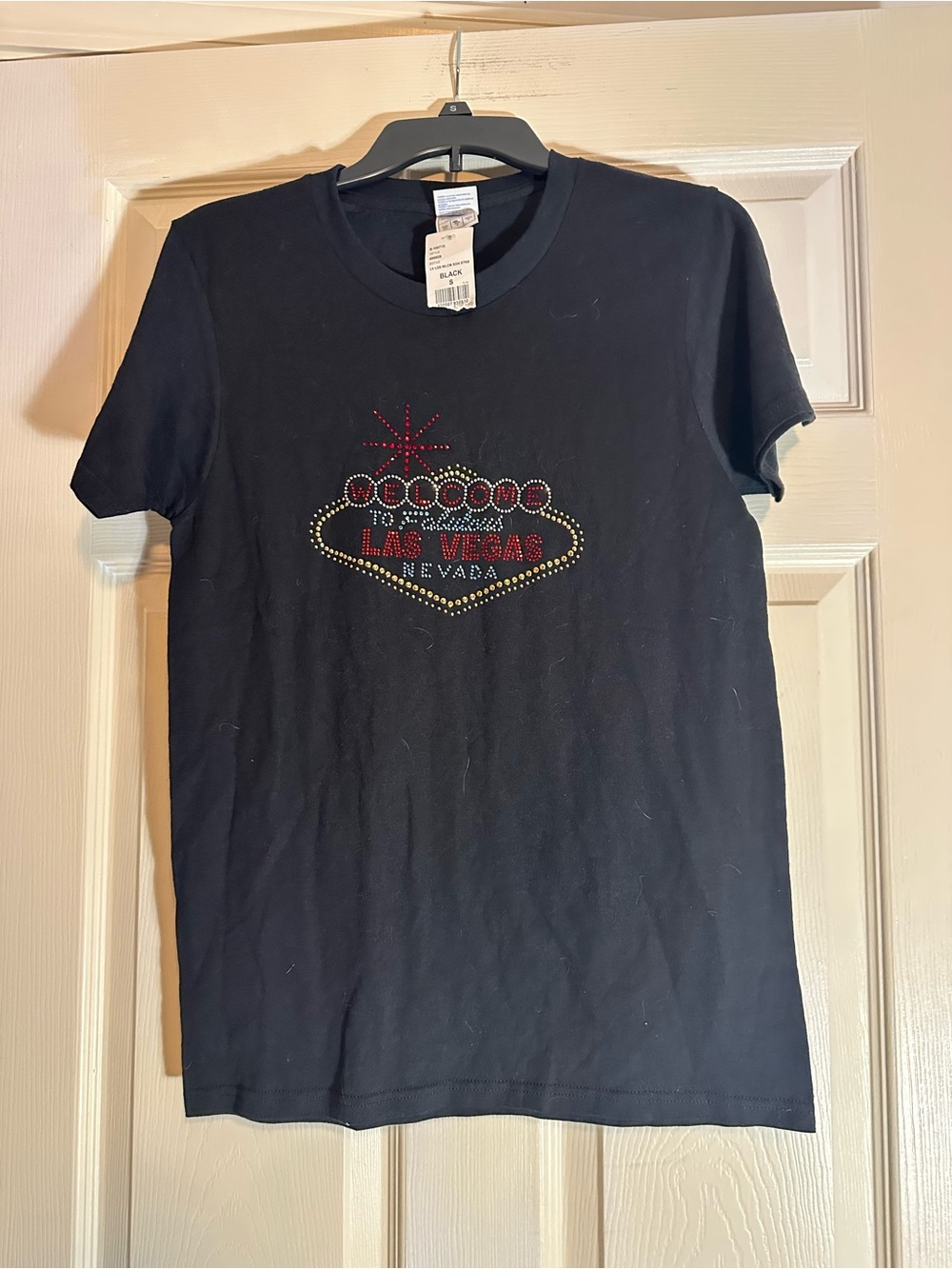 Black Rhinestone Las Vegas Logo Short Sleeve Tee